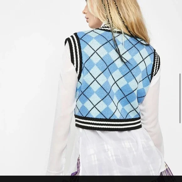 Ragged Priest argyle cropped sweater Large - Picture 3 of 10